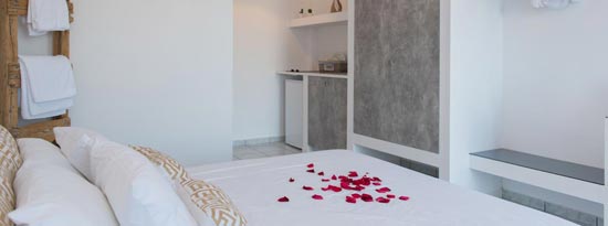 Τρίκλινο δωμάτιο με διπλό κρεβάτι και κουζινάκι